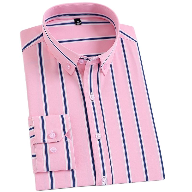 Vertical Striped Shirt Elastic Stretch Long Sleeved Business Men Dress Shirts Formal Casual Standard Fit Fashion Man's Clothing