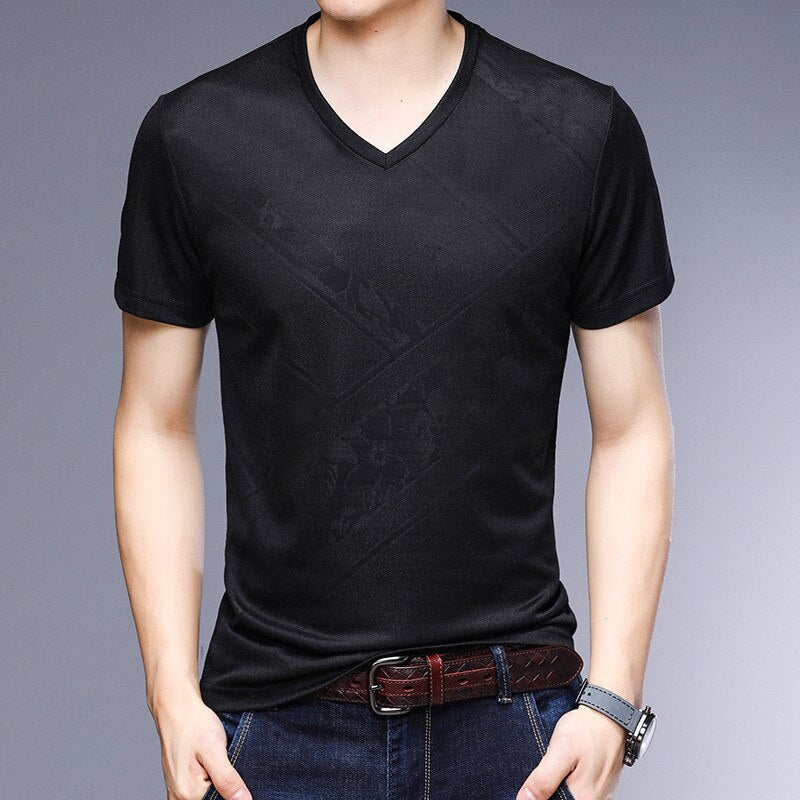 Ymwmhu 100% Cotton T-shirts Men Short Sleeve V-neck Summer Tops Casual Slim Fit Men T Shirt Fashion Tee Shirt Homme Clothes