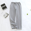 Couple Japanese Sleep Bottoms Plaid Simple Lattice Pajama Pants Women Men 100% Cotton Yarn Home Clothes Elastic Waist Sleepwear