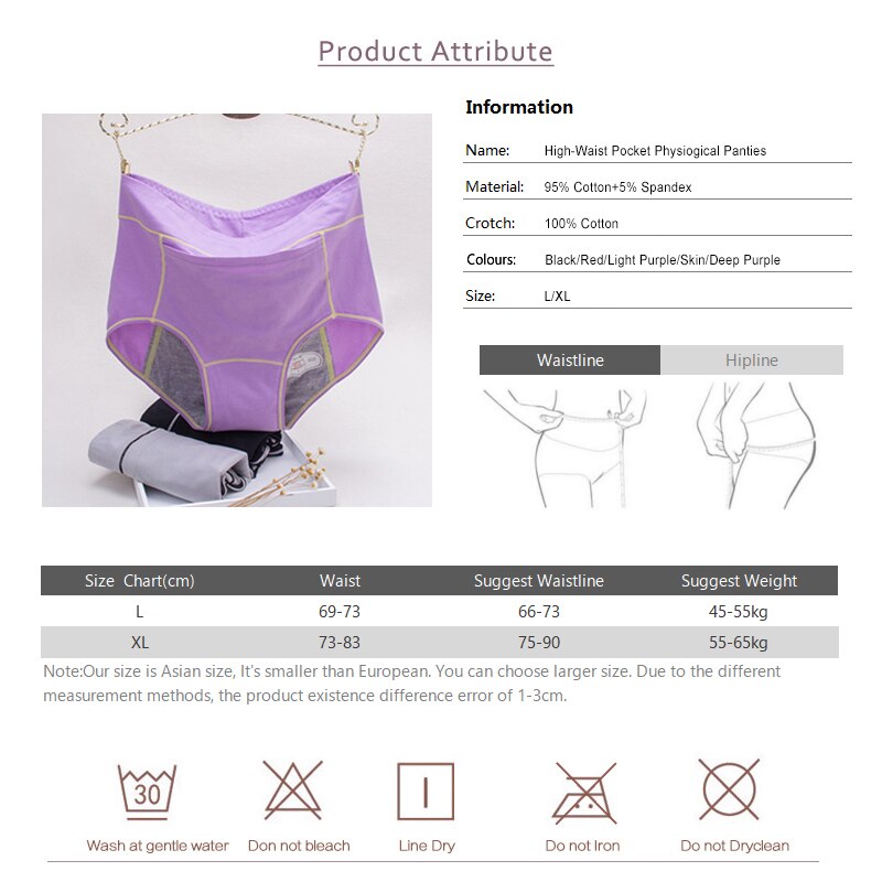 Women's Menstrual Leak-Proof Breathable Physiological Panties High Waist Cotton Briefs with Pocket Underwear Women DULASI Panty