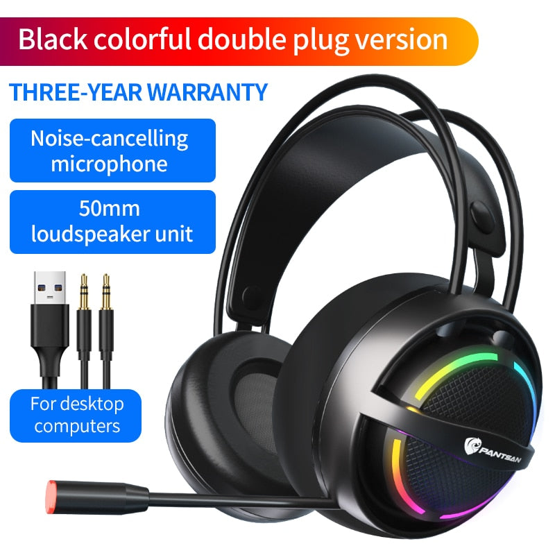 Gaming Headsets Gamer Headphones Surround Sound Stereo Wired Earphones USB Microphone Colourful Light PC Laptop Game Headset