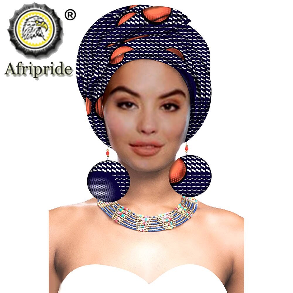 African Turbans African Headwraps for Woman African Headscarf Nigerian Headtie with Matching Earring Dashiki Ankara Wax S20H004