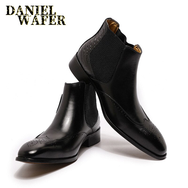 Winter Boots Men Ankle Boots Double Monk Strap High Grade Black Brown Office Wedding Casual Men's Dress Leather Shoes Men