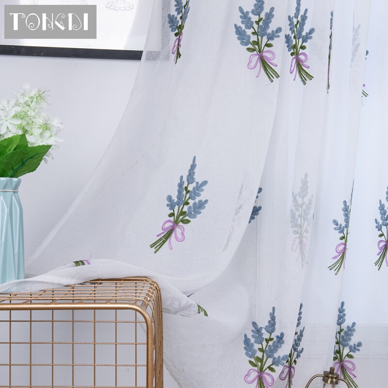 TONGDI White Tulle Embroidery Curtain Elegant Leaves Floral Tree Transparent Decoration For Kitchen Parlour Living Room Bedroom