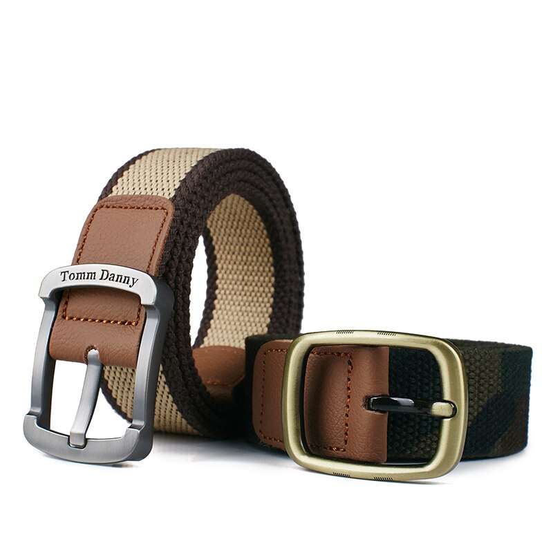 Men & Women Canvas Belt Metal Buckle High Quality Pin Buckle Jeans Belt Tactical Belts for Men Military Strap Army Green Striped