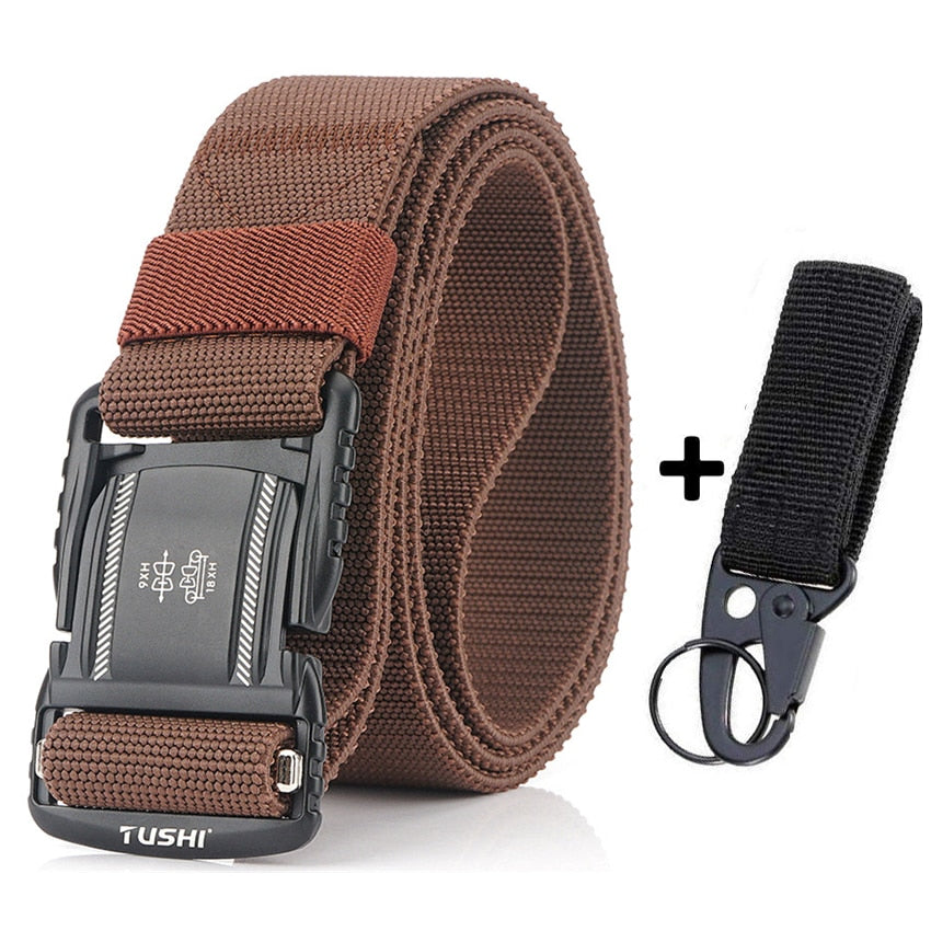 Elastic Men Belt Alloy Magnetic Buckle Outdoor Working Tactical Belt For Jeans Pants Casual Stretch Overalls Male Waist Belt New