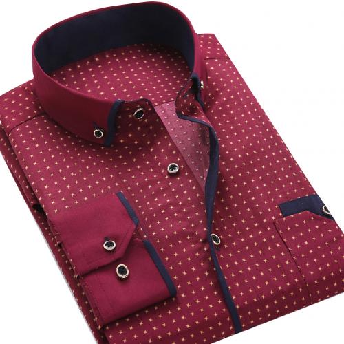 Business Mens Dot Plaid Print Turndown Collar Long Sleeve Button Shirt Blouse Tops Fashion Casual shirt Male Social Dress Shirts