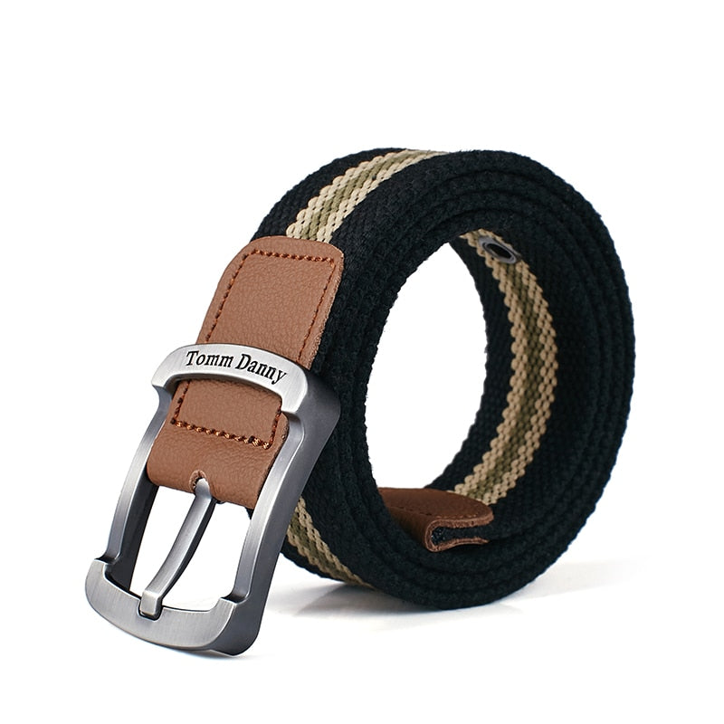 Men & Women Canvas Belt Metal Buckle High Quality Pin Buckle Jeans Belt Tactical Belts for Men Military Strap Army Green Striped