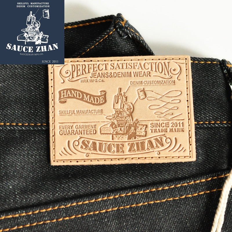SauceZhan 315XX Slightly Tapered Selvedge Jeans Raw Denim Jeans Unwashed BLUE Jeans 14.5 Oz Motorcycle Jeans Jeans Men