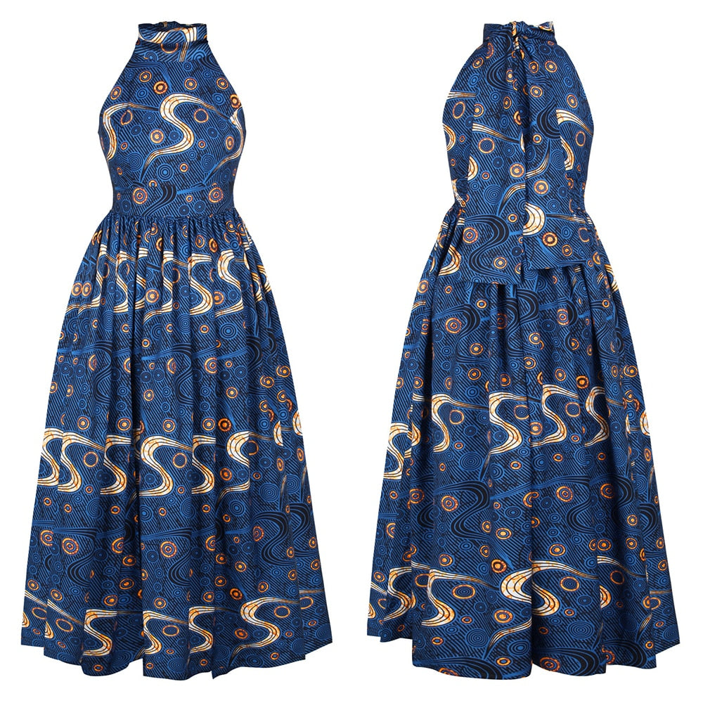 MD Plus Size Sleeveless Dress 2021 New African Clothes Ankara Dashiki Print Dress Fashion Party Dresses for Women Robe Africaine