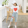 Kids Summer Clothes Set for Girl White T Shirt And Ripped Jeans Children Outfits 6 8 10 12 Years Girls Clothing Suits