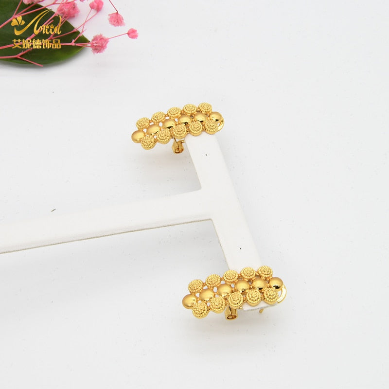 ANIID Nigeria Jewelry Sets For Women African Dubai Gold Bridal Wedding Gifts Party Ethiopian Bracelet Necklace Earrings Ring New