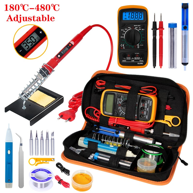 Soldering iron kit adjustable temperature 220V 80W LCD solder tools ESD Heat Insulation Soldering Working Mat Welding Tool Kits