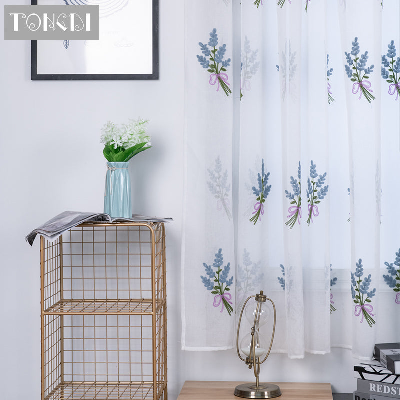 TONGDI White Tulle Embroidery Curtain Elegant Leaves Floral Tree Transparent Decoration For Kitchen Parlour Living Room Bedroom