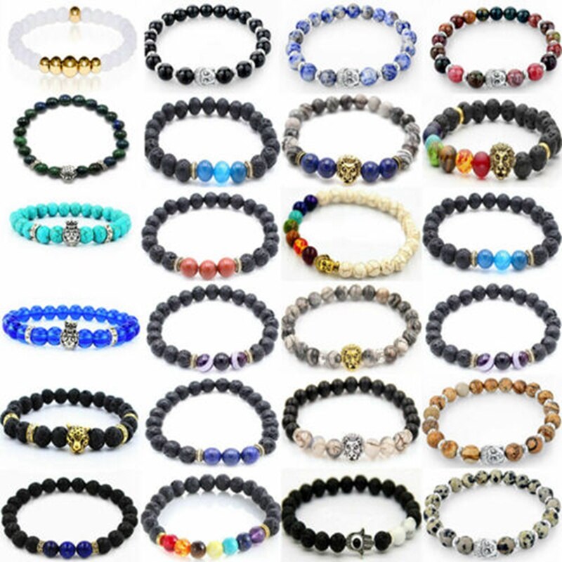 Wholesale Lots 15 Pcs Mixed Bracelets Natural Stone Stretch Women Men Bracelets