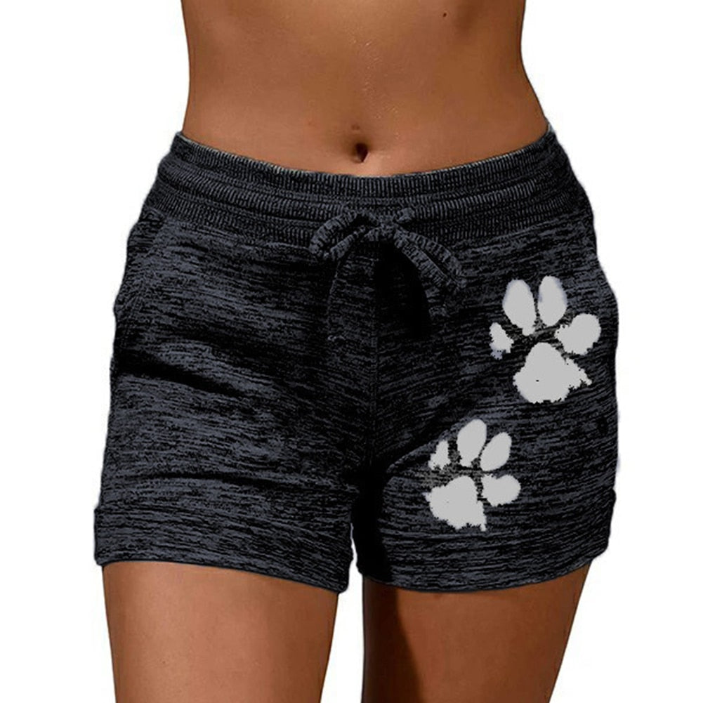 2020 woman shorts Women High Waist Cats Claw Print Drawstring Quick Dry Elastic Sports Shorts Women's Clothing женские шорты