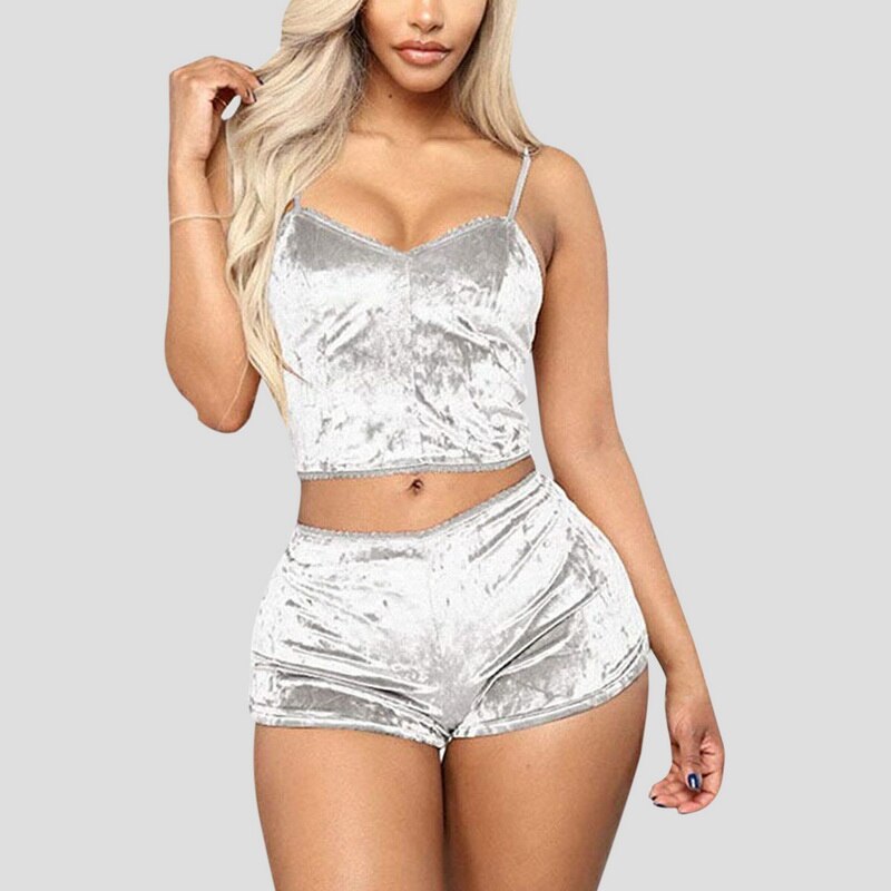 Ladies Pajama Set Cute Print Pattern Sleepwear Silk V Neck Sexy Pijama Satin Night Home Suits Wear Sleeveless Top And Shorts