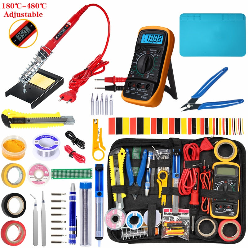 Soldering iron kit adjustable temperature 220V 80W LCD solder tools ESD Heat Insulation Soldering Working Mat Welding Tool Kits