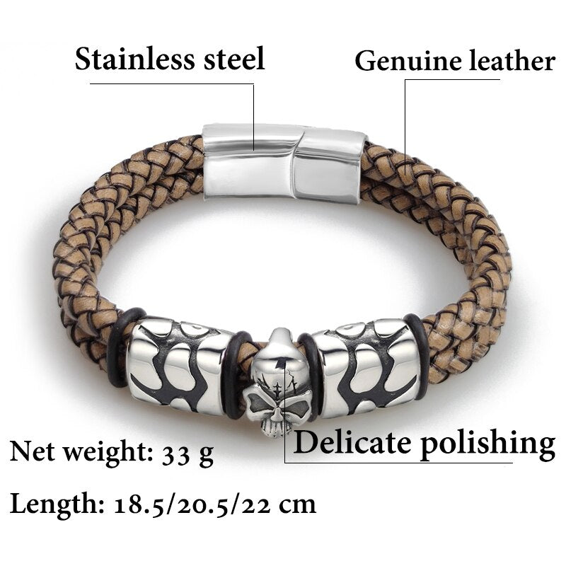 Pop Bohemian Style 316 Stainless Steel Men's Bracelet Ghost Head Accessories Woven Wine Leather Woman Bracelet 7 Day Delivery