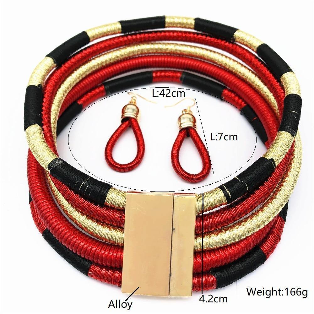 Liffly Brand Necklace Earrings Multi-layer Woven Jewelry Choker Necklace Bridal Wedding African Beads Jewelry Set for Women - Surprise store