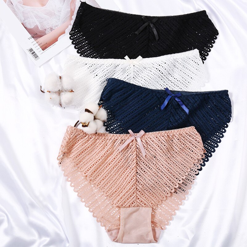 DERUILADY Sexy Perspective Lace Panties Women Comfortable Cotton Bottom Panties Ladies Lingerie Low Rise Seamless Underwear