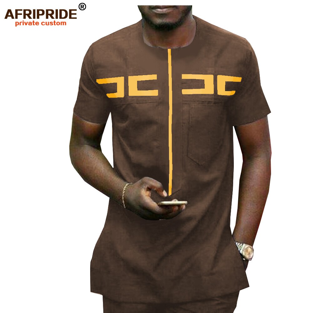 African Men Clothing Ankara Pants Set Dashiki Shirt 2 Piece Outfit Crop Top Attire Short Sleeve Casual AFRIPRIDE A1916030