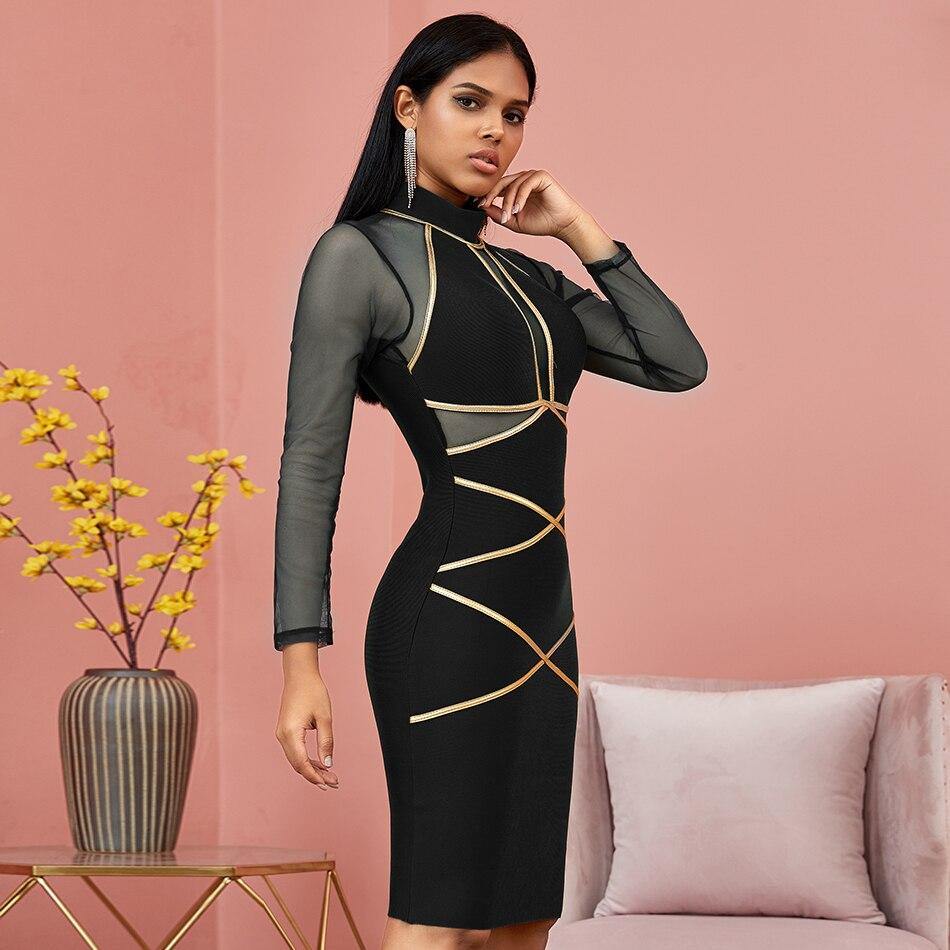 Spring Green Long Sleeve Bodycon Bandage Dress Women Sexy Hollow Out Mesh Dresses Autumn Celebrity Evening Runway Party Vestidos - Surprise store