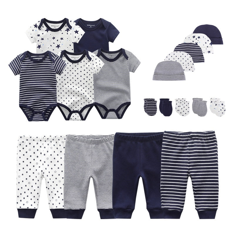 2021 Solid Unisex New Born Baby Boy Clothes Bodysuits+Pants+Hats+Gloves Baby Girl Clothes Cotton Clothing Sets Roupa de bebe
