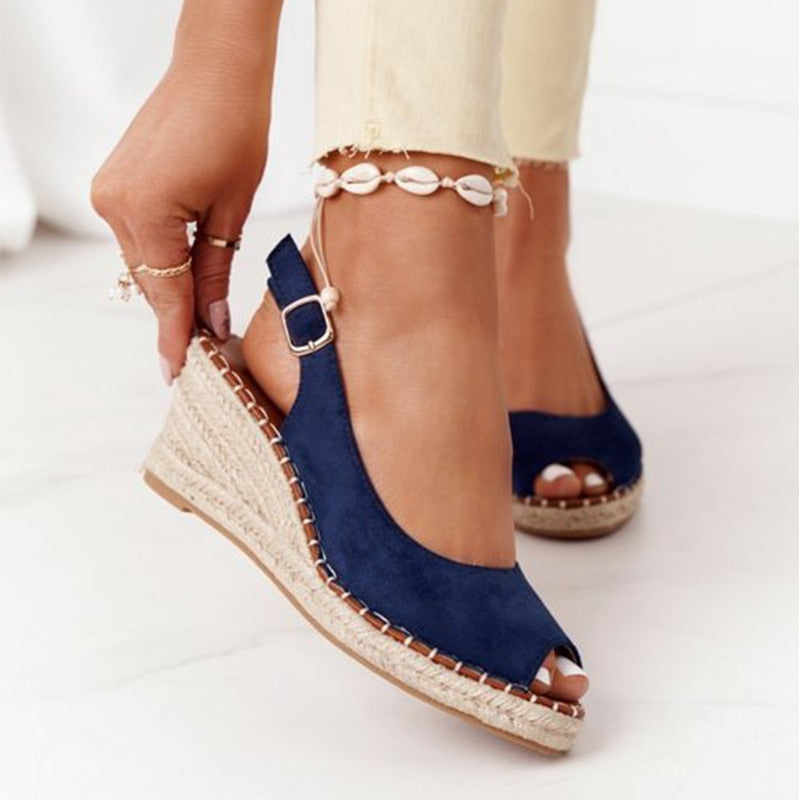 2021 Heels Sandals Peep Top Summer Shoes Women PU Leather Peep Toe Buckle Platform Wedge Sandals For Ladies Casual Shoes Female