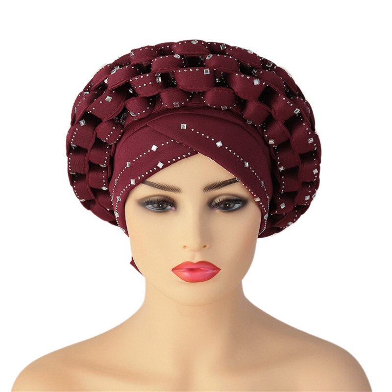 2021 Muslim Latest Shinning Sequins Headties Turban Cap for Women Ready To Wear Head Wraps African Auto Geles Headtie Bonnet