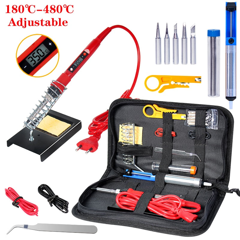Soldering iron kit adjustable temperature 220V 80W LCD solder tools ESD Heat Insulation Soldering Working Mat Welding Tool Kits