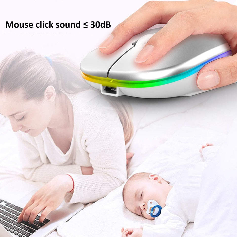 Wireless Mouse RGB Bluetooth Computer Mouse Silent Rechargeable Ergonomic Mause With LED Backlit USB Optical Mice For PC Laptop