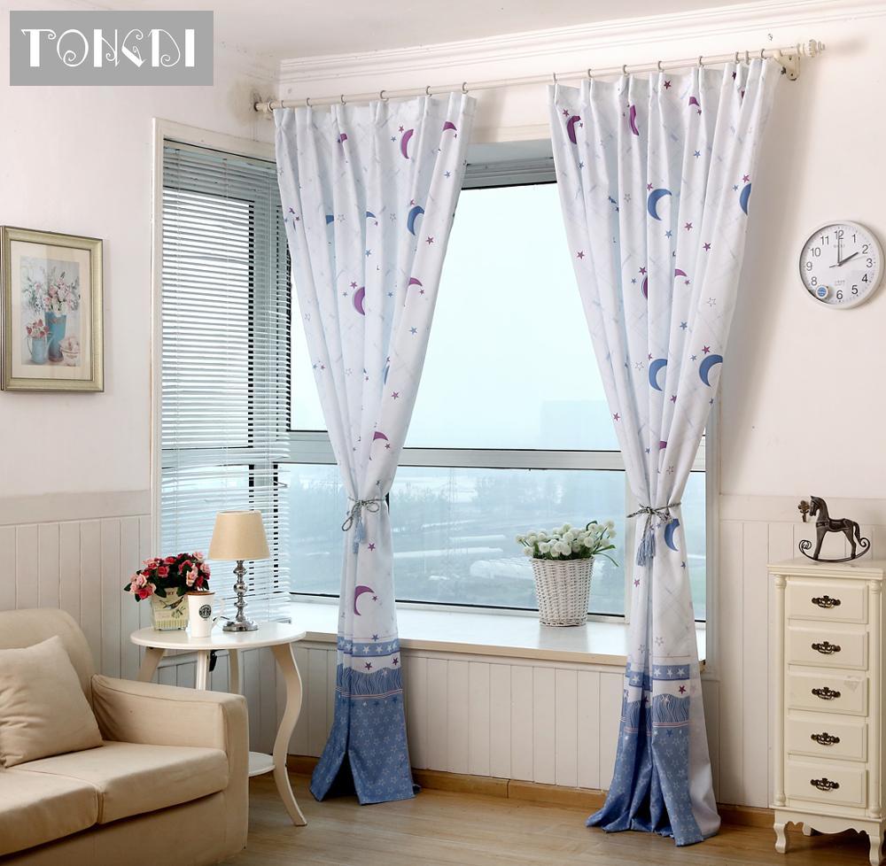 TONGDI Children Blackout Curtain Cartoon Fantsy Night Sky Kawaii Lovely Star Moon Print Decor For Home Parlou Bedroom LivingRoom
