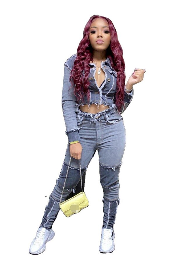 Women Jeans 2020 New High Waist Ripped Destroyed Pants Demin Patchwork Bodycon Tassels Bodycon Slim Pencil Jeans Club