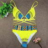 ZPDWT Sexy Tribal Print Bathing Suit Women African Swimwear Swimsuit High Waist Bikini Yellow Beach Swim Wear For Small Chests