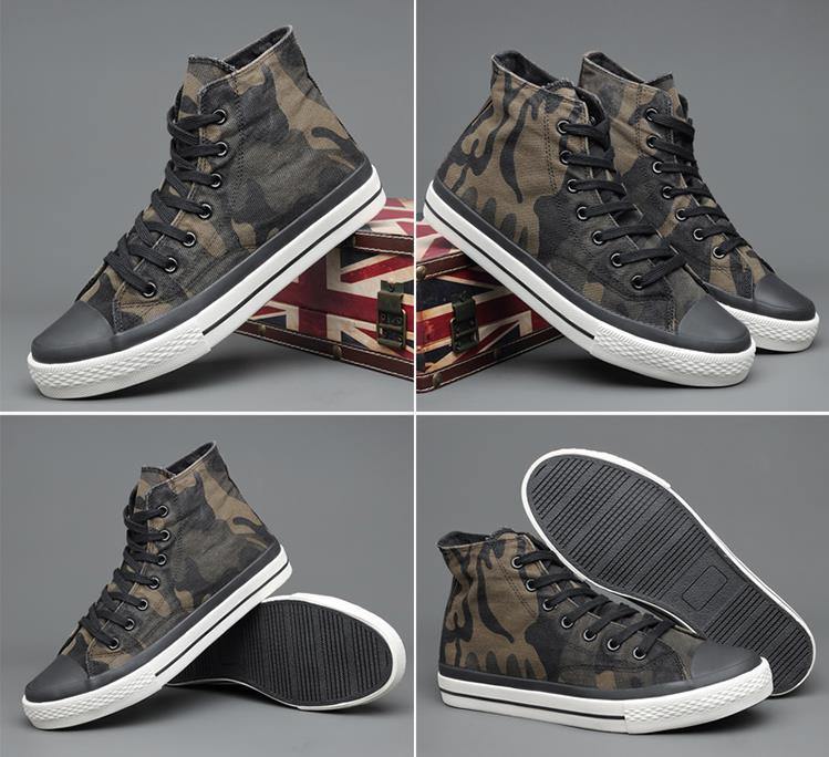 Spring New Men's High-top Canvas Shoes Korean Fashion Camouflage Vulcanized Shoes Round Toe Trend Tie Sneaker Rubber Men Boots - Surprise store