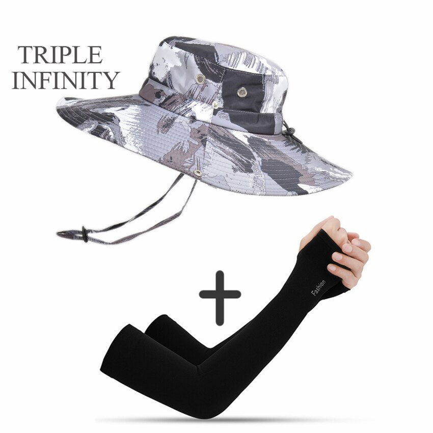 New Fashion Sun Hat Male Sunshade Summer Outdoor Fishing Sun-proof Breathable Foldable Big Wide Brim Men's Panama Hat Bucket Hat