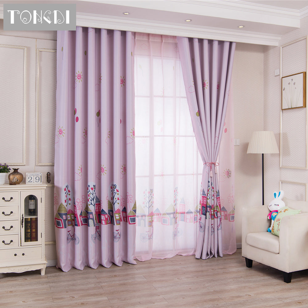 TONGDI Children Blackout Curtains Cartoon House Printing High-grade Decoration For Home Christmas Parlou Bedroom LivingRoom