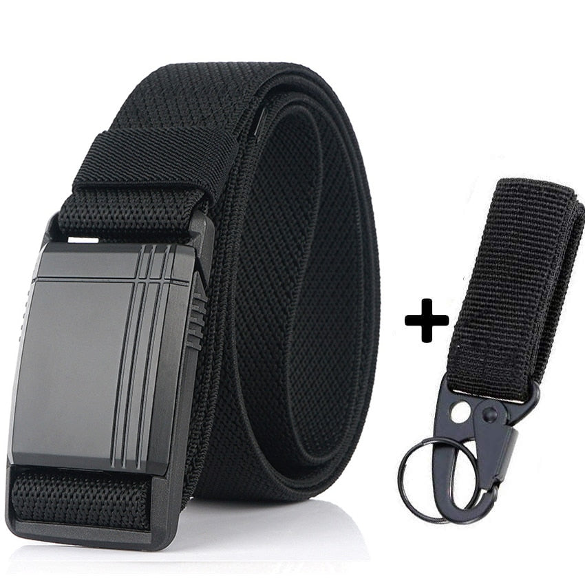New Elastic Belt For Men Slide Metal Magnetic Buckle Adjustable Male Trousers Belts Military Combat Tactical Belts High Quality