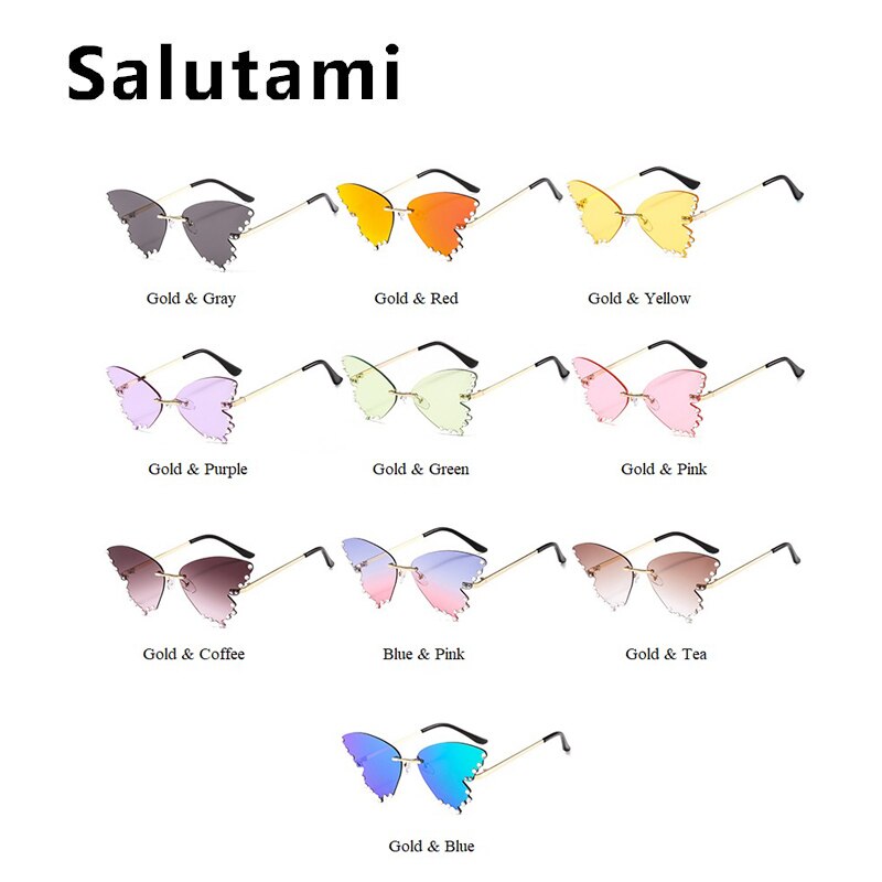 Unique Rimless Crystal Butterfly Cat Eye Sunglasses For Women Fashion Alloy Elegant Sun Glasses Female Rhinestone Party Shades