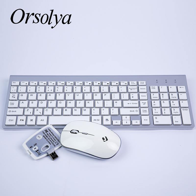 2.4G Wireless Keyboard and Mouse Combo Orsolya Compact full-size keyboard and 2400dpi optical mouse Low noise,English,Spanish,German,Japanese,French,silver&white - Surprise store