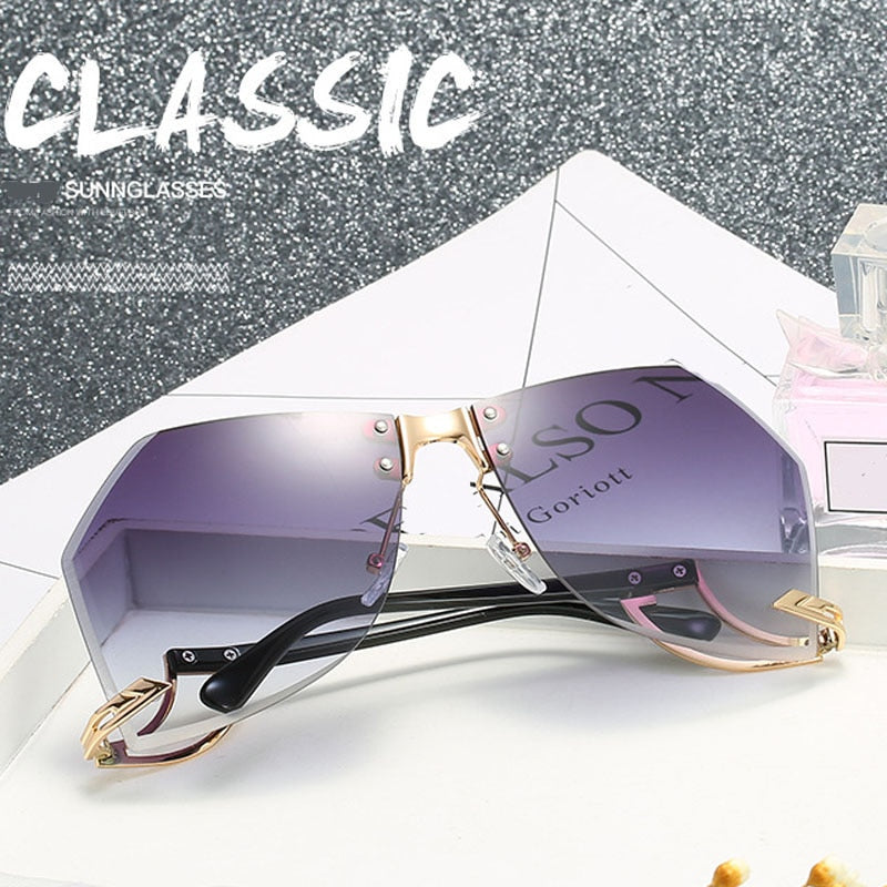 2021 New Irregular Rimless Sunglasses Women Brand Designer Alloy Frame Oversize Gradient Sun Glasses Fashion Female Clear Shades