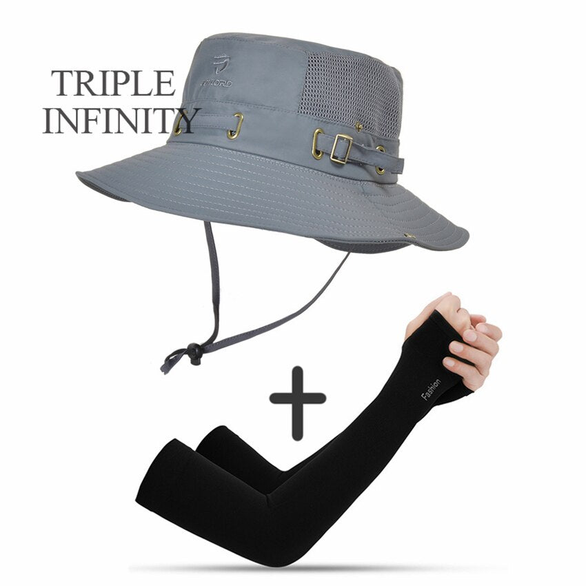 New Summer Mesh Breathable Bucket Hats Men's Outdoor Fishing Mountaineering Sun Hat Casual Foldable Adjustable Male Panama Hat