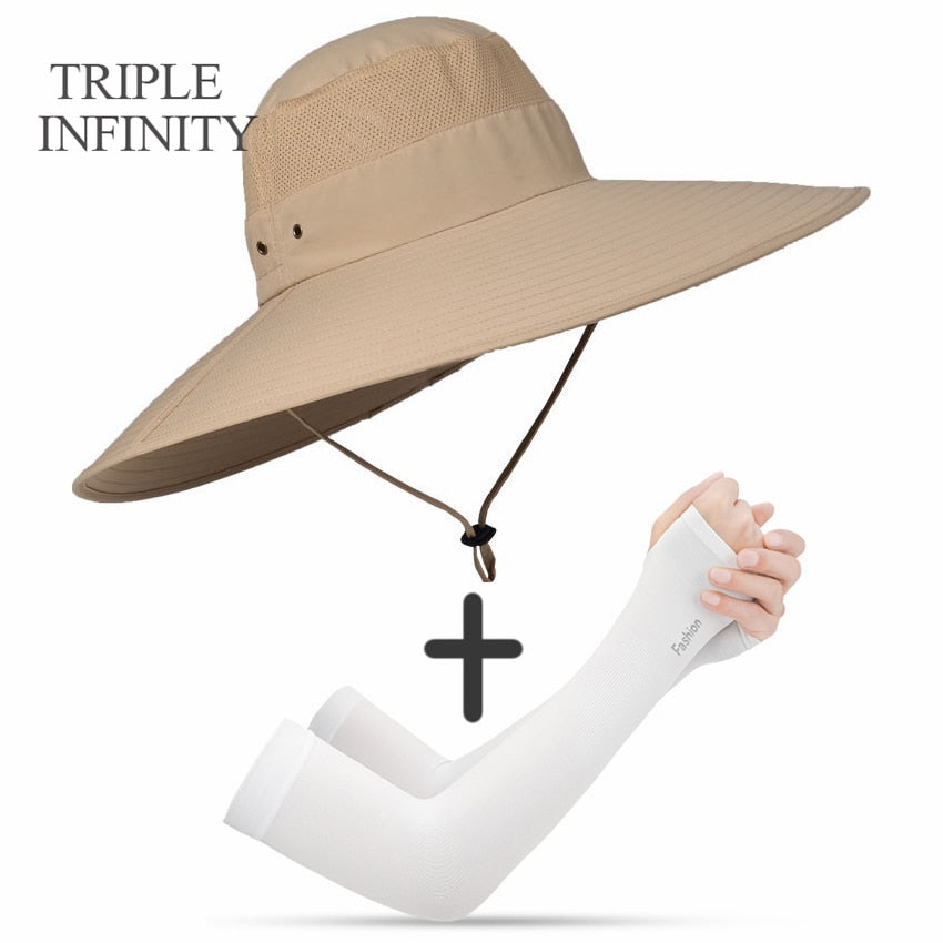 New Summer Sun Hat For Man Outdoor Quick-drying Sun-proof Men's Panama Hat Fishing Breathable Male Large Wide Brim Bucket Hats