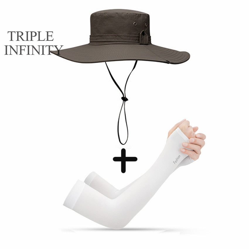 2020 New Fashion Summer Bucket Hat Cowboy Men Outdoor Fishing Hiking Beach Hats Mesh Breathable Anti UV Sun Cap Large Wide Brim