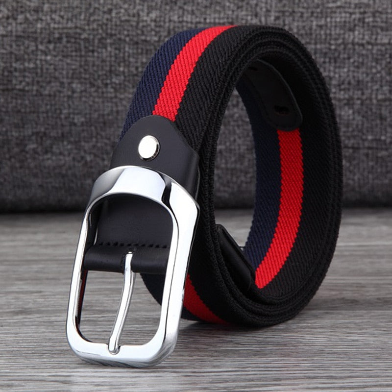 MEDYLA Canvas Belt Men's Pin Buckle Woven Elastic Belt Youth Pants With Personality Belt Black Buckle Breathable Belt MD823