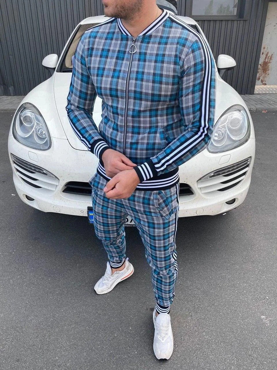 Muscle brothers 2021 new 3D printing retro men's leisure sports men's suit Plaid stripe coat Long pants men's suit