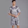 Summer Men Pyjama Set Print Satin Men Pajama Suit Short Sleeve Shorts Silk Pajama Man Sleepwear Spring Pajama Male Nightgown XXL