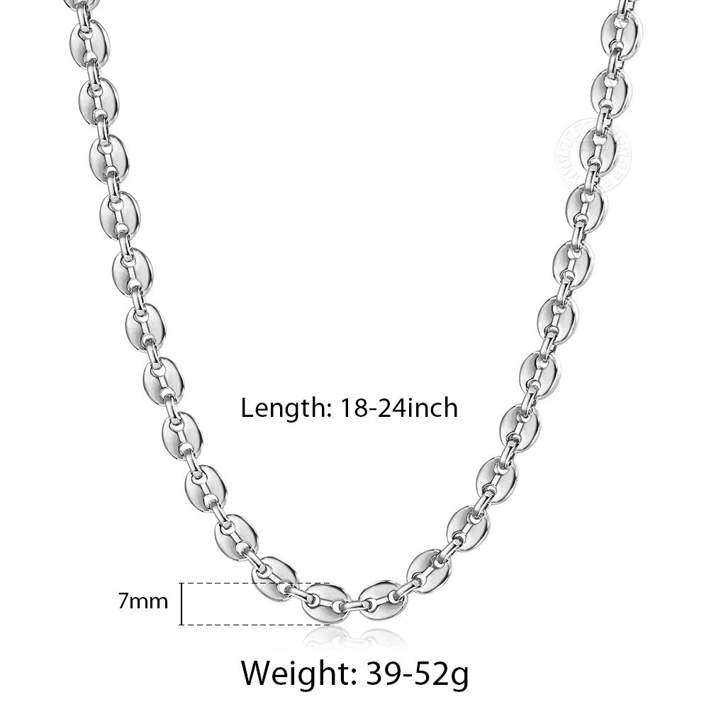 Stainless Steel Marina Coffee Beans Link Chain Necklace for Men Women 7/9/11mm Gold Silver Color Necklace Jewelry Gifts LKNM176