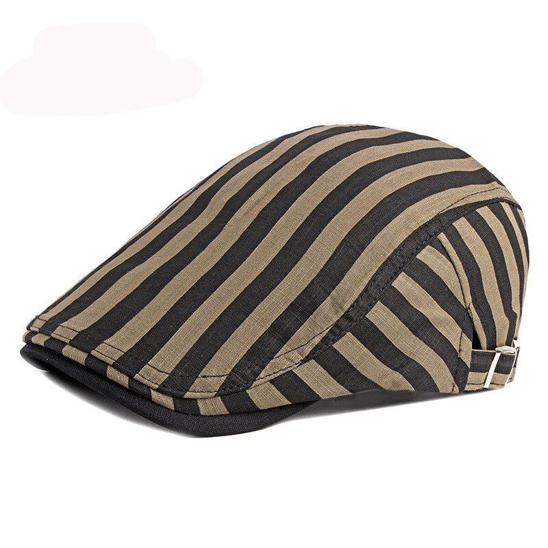 HT3027 Beret Men Women Striped Beret Hat Spring Summer Ivy Newsboy Flat Cap Retro Artist Painter Hat Adjustable Gastby Beret Cap